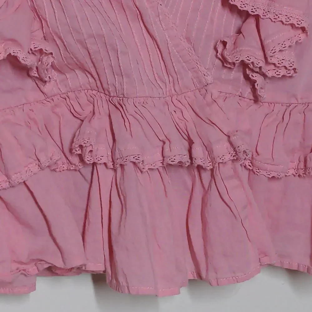 Farm Rio Puff-sleeve Ruffle Cotton Blouse In Pink – Size M– NWT